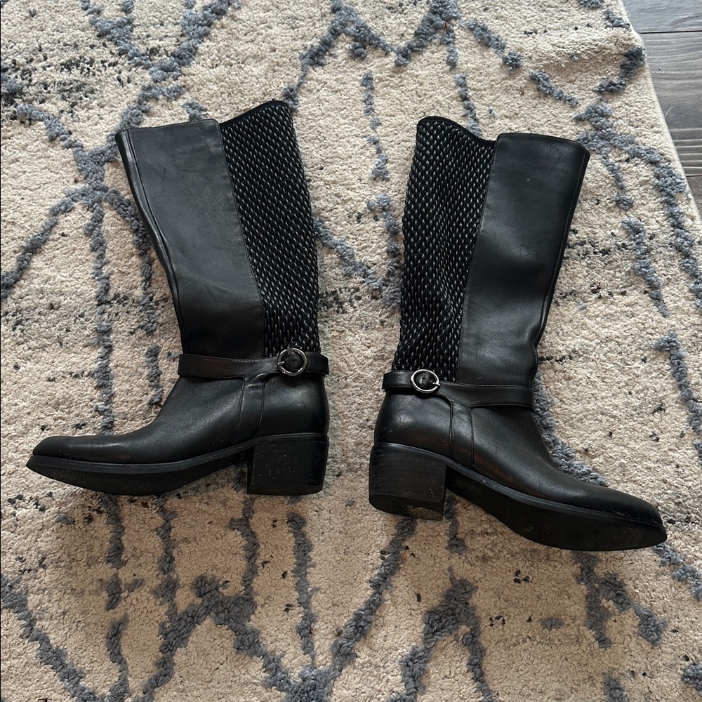 nine west tall black leather riding boots (size 7.5)